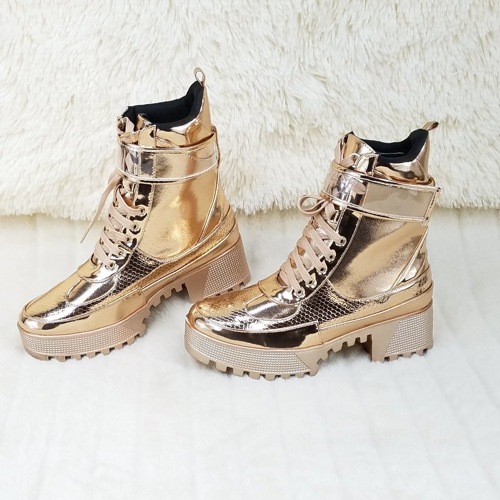 Rose Gold Lug Sole Combat Boots